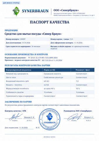 Паспорт качества